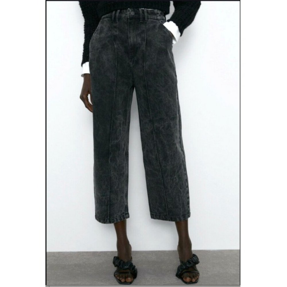 Zara Denim Acid Wash Baggy Jeans Black Size 6